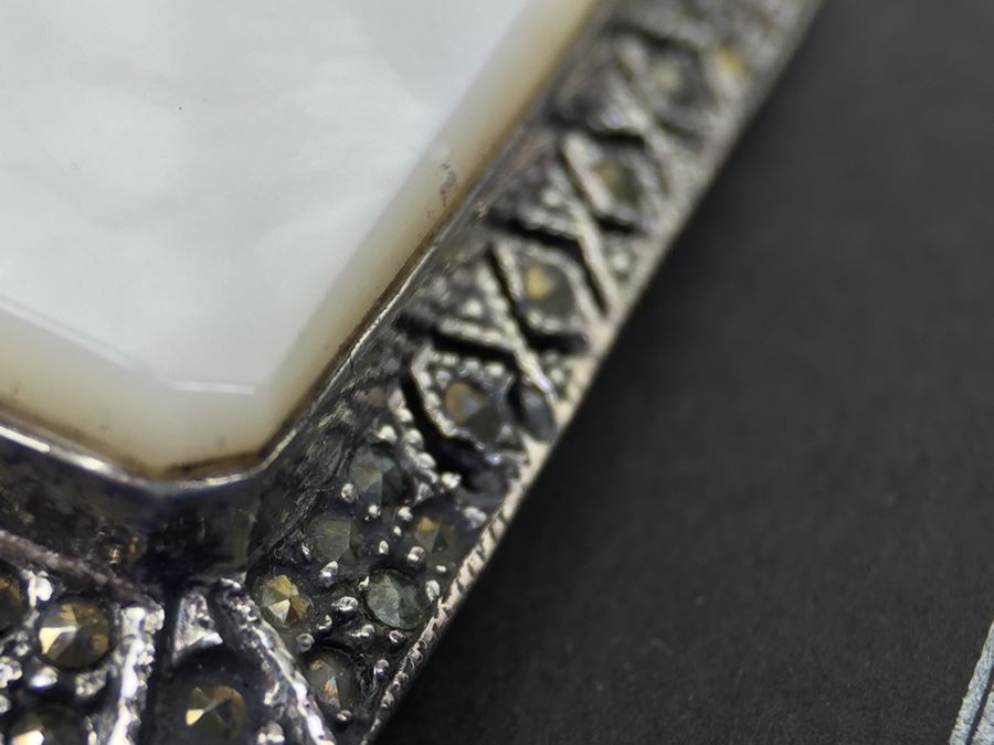Vintage Sterling Silver Marcasite And Mother Of Pearl Brooch Signed MT [Photo 10]
