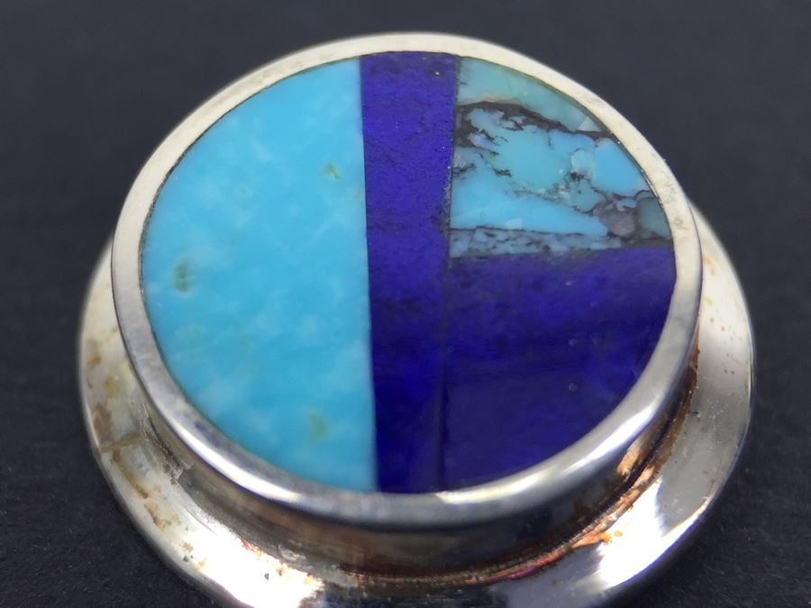 Sterling Silver Lapis And Turquoise Pierced Earrings Signed New Mexico [Photo 8]