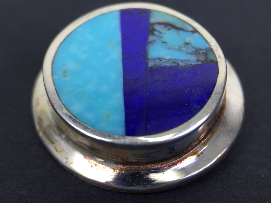 Sterling Silver Lapis And Turquoise Pierced Earrings Signed New Mexico [Photo 7]