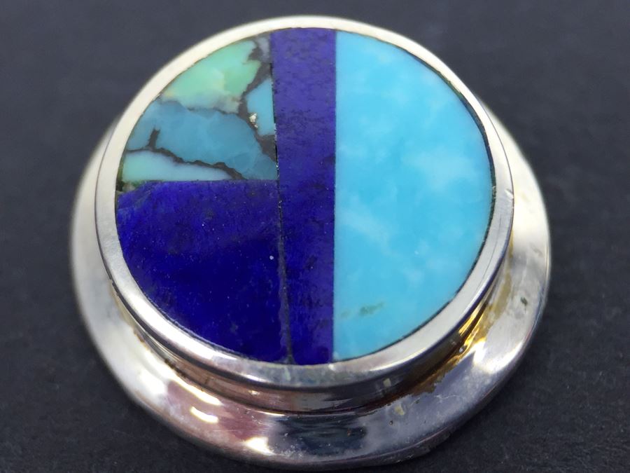 Sterling Silver Lapis And Turquoise Pierced Earrings Signed New Mexico [Photo 5]