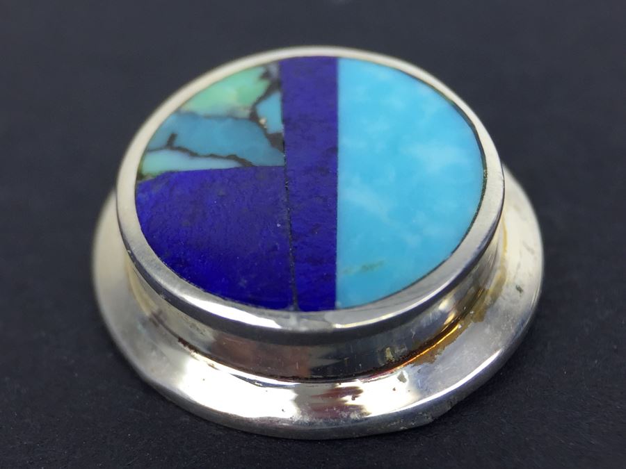 Sterling Silver Lapis And Turquoise Pierced Earrings Signed New Mexico [Photo 12]