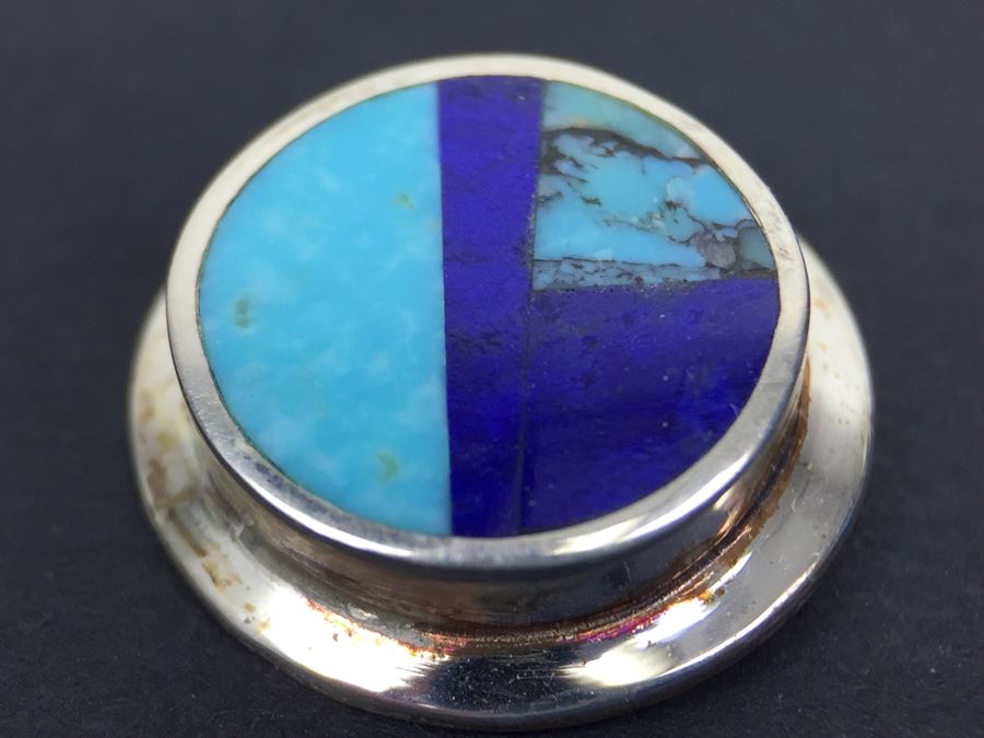 Sterling Silver Lapis And Turquoise Pierced Earrings Signed New Mexico [Photo 6]