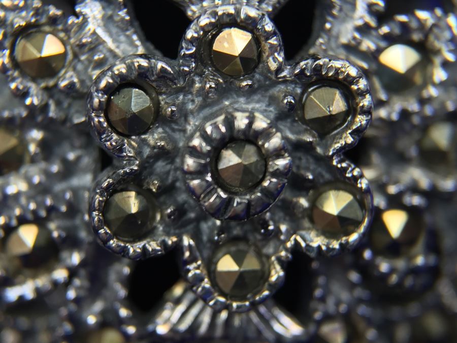 Sterling Silver And Marcasite Large Ring Signed Thailand Size 7 [Photo 7]