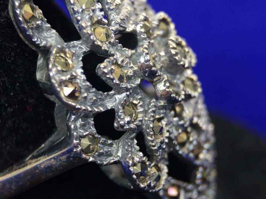 Sterling Silver And Marcasite Large Ring Signed Thailand Size 7 [Photo 10]
