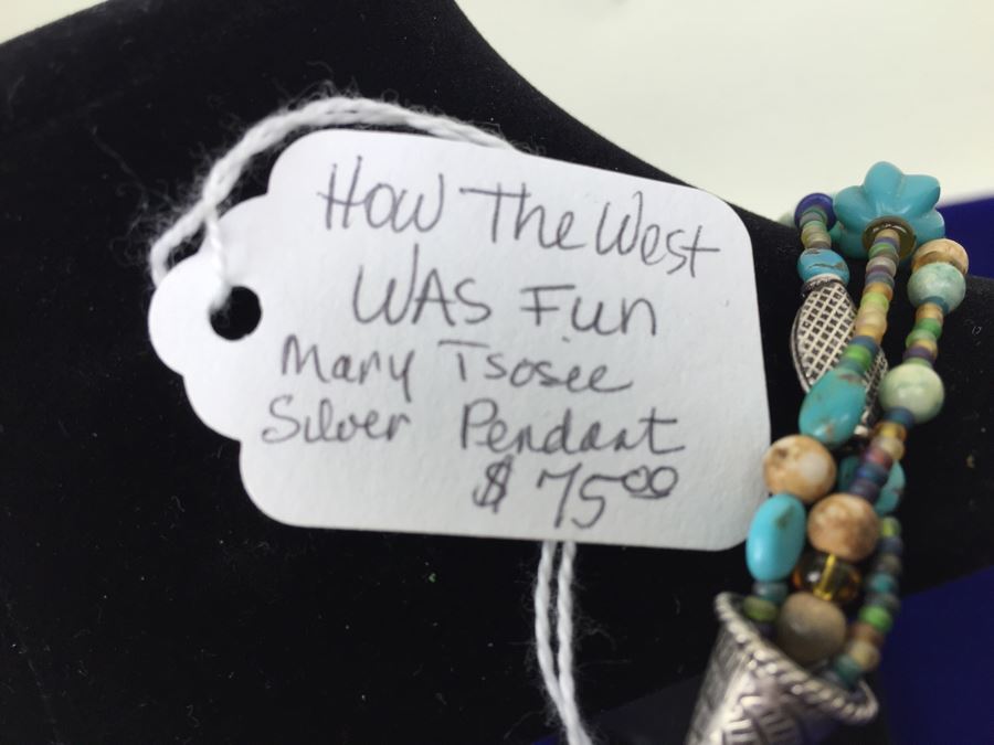 How The West Was Fun Navajo Sterling Silver Necklace Pendant Signed TM Taylor Sterling Attributed To Mary Tsosie [Photo 22]