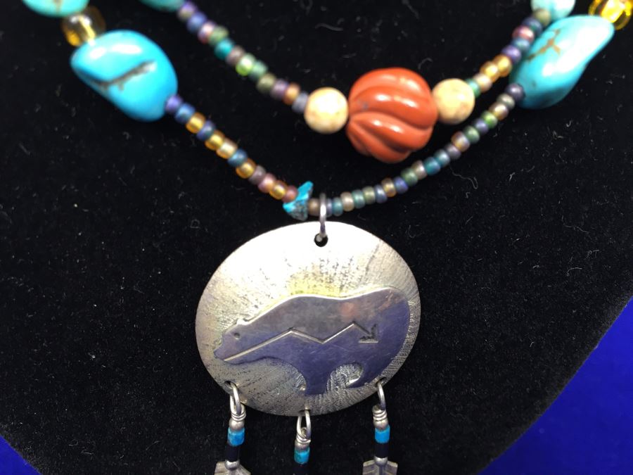 How The West Was Fun Navajo Sterling Silver Necklace Pendant Signed TM Taylor Sterling Attributed To Mary Tsosie [Photo 12]