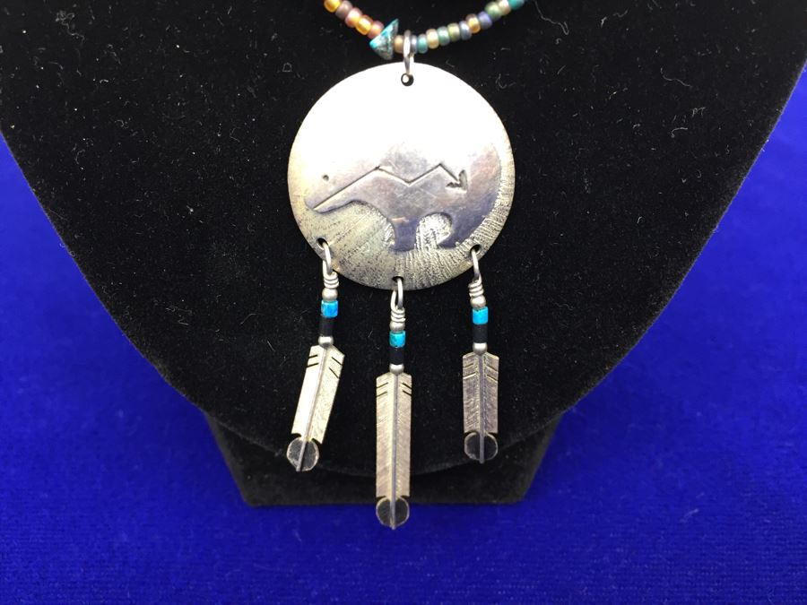 How The West Was Fun Navajo Sterling Silver Necklace Pendant Signed TM Taylor Sterling Attributed To Mary Tsosie [Photo 4]