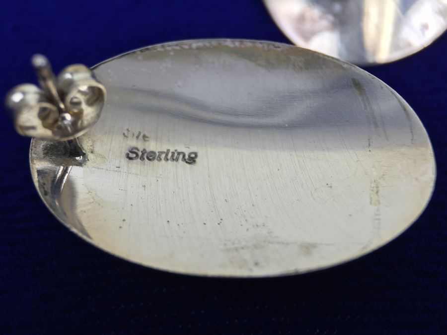 Sterling Silver Malachite Earrings Signed STE Sterling [Photo 7]