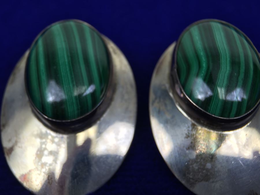 Sterling Silver Malachite Earrings Signed STE Sterling [Photo 6]