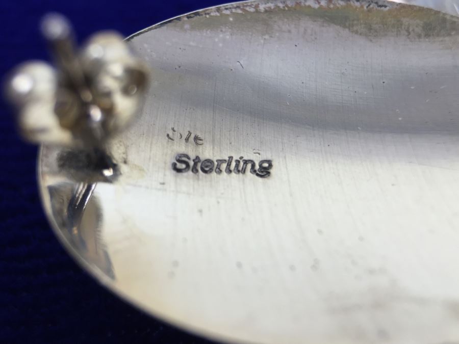 Sterling Silver Malachite Earrings Signed STE Sterling [Photo 8]