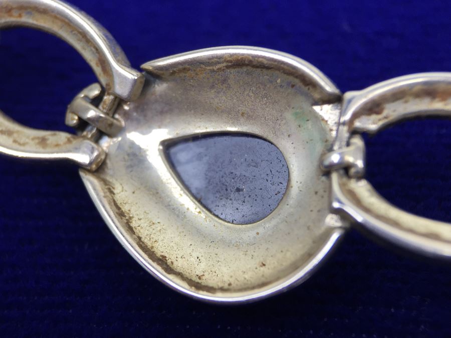 Stunning Vintage Sterling Silver Amethyst Cabochon And Marcasite Necklace Signed 925 S.M.J. [Photo 18]