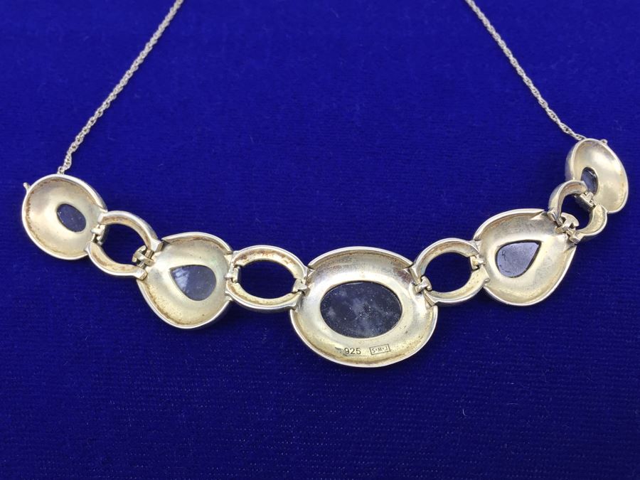Stunning Vintage Sterling Silver Amethyst Cabochon And Marcasite Necklace Signed 925 S.M.J. [Photo 17]