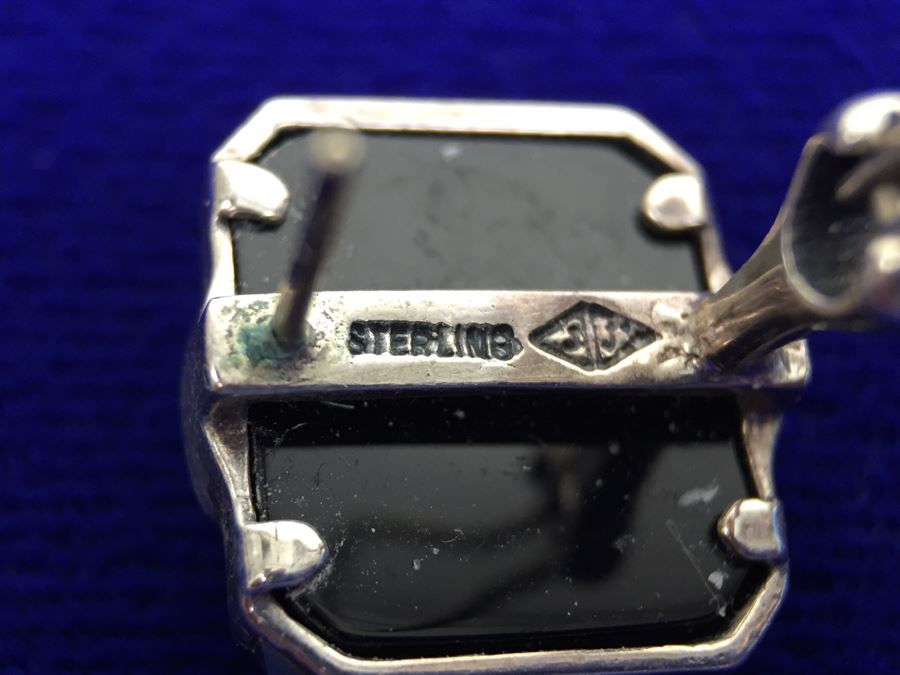 Vintage Sterling Silver Marcasite, Moonstone, Black Onyx Pierced Earrings Signed Sterling JJ Judith Jack [Photo 14]