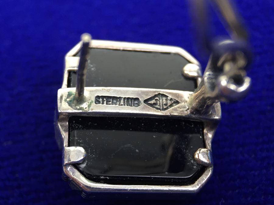 Vintage Sterling Silver Marcasite, Moonstone, Black Onyx Pierced Earrings Signed Sterling JJ Judith Jack [Photo 3]