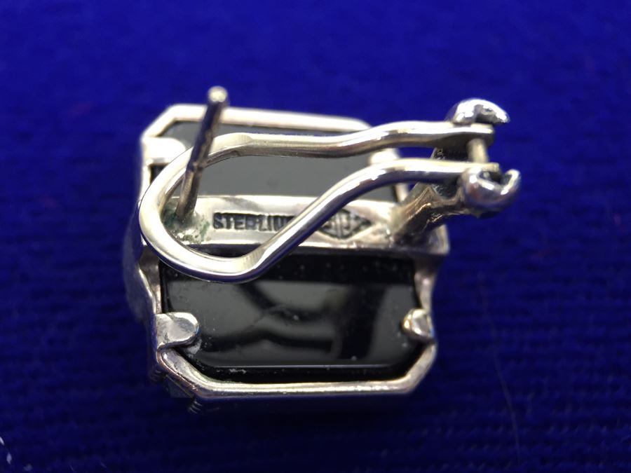 Vintage Sterling Silver Marcasite, Moonstone, Black Onyx Pierced Earrings Signed Sterling JJ Judith Jack [Photo 13]