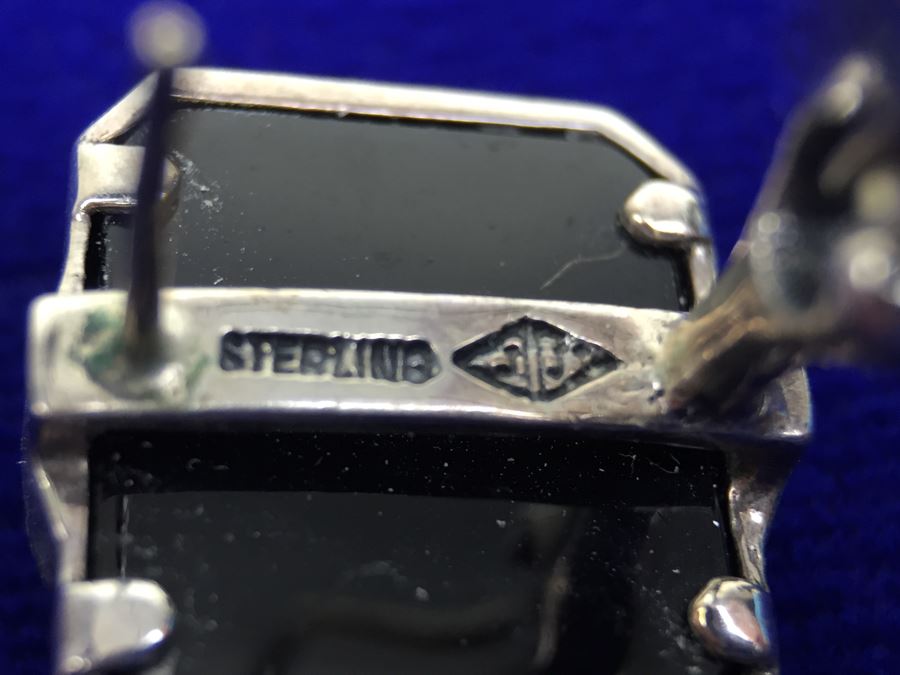 Vintage Sterling Silver Marcasite, Moonstone, Black Onyx Pierced Earrings Signed Sterling JJ Judith Jack [Photo 11]