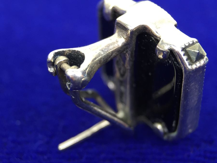 Vintage Sterling Silver Marcasite, Moonstone, Black Onyx Pierced Earrings Signed Sterling JJ Judith Jack [Photo 9]