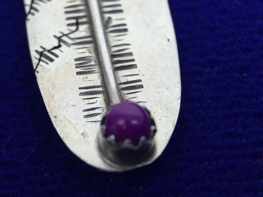 Native American Sterling Silver Inlaid Sugulite, Coral And Turquoise Pierced Earrings Signed [Photo 13]