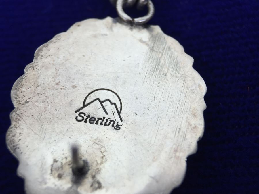 Native American Sterling Silver Inlaid Sugulite, Coral And Turquoise Pierced Earrings Signed [Photo 3]