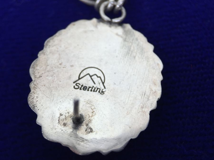 Native American Sterling Silver Inlaid Sugulite, Coral And Turquoise Pierced Earrings Signed [Photo 16]