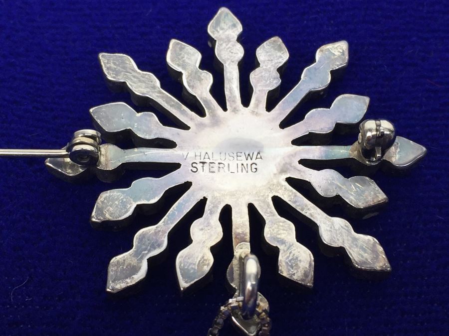 Zuni V Halusewa Sterling Silver Pendant Brooch With Sterling Silver Necklace NEW [Photo 21]