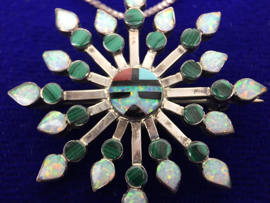 Zuni V Halusewa Sterling Silver Pendant Brooch With Sterling Silver Necklace NEW [Photo 9]