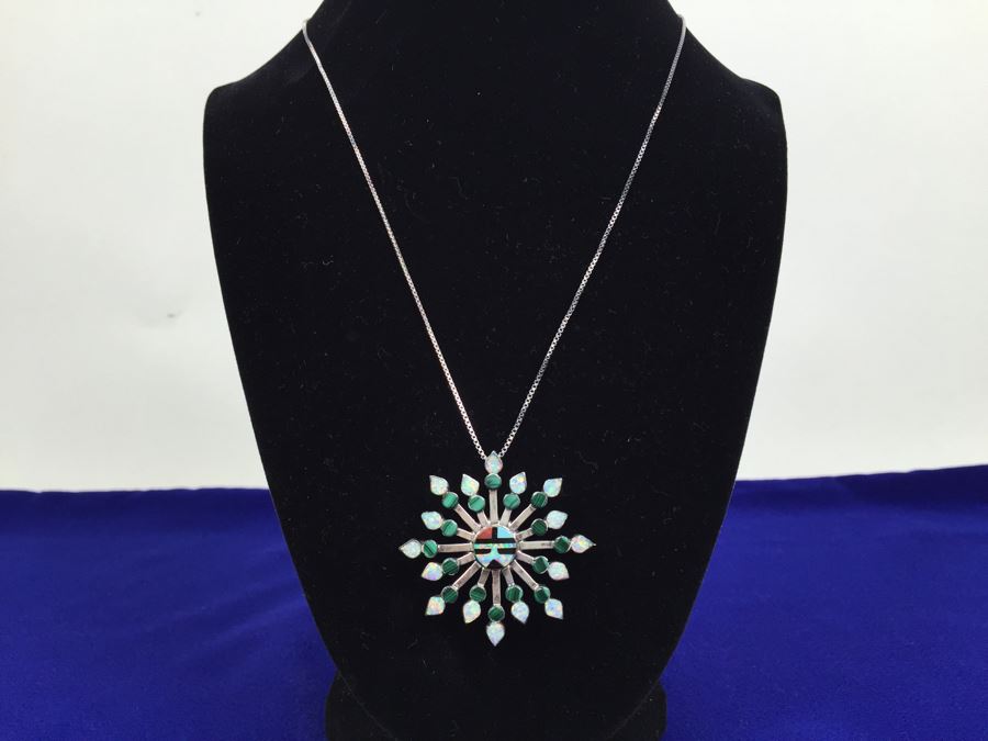 Zuni V Halusewa Sterling Silver Pendant Brooch With Sterling Silver Necklace NEW [Photo 8]