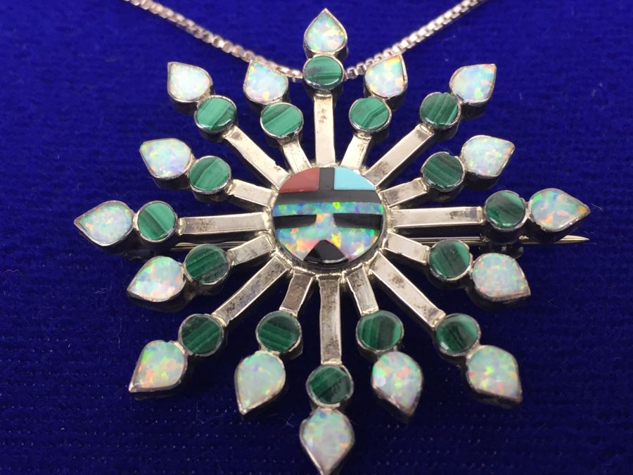 Zuni V Halusewa Sterling Silver Pendant Brooch With Sterling Silver Necklace NEW [Photo 13]