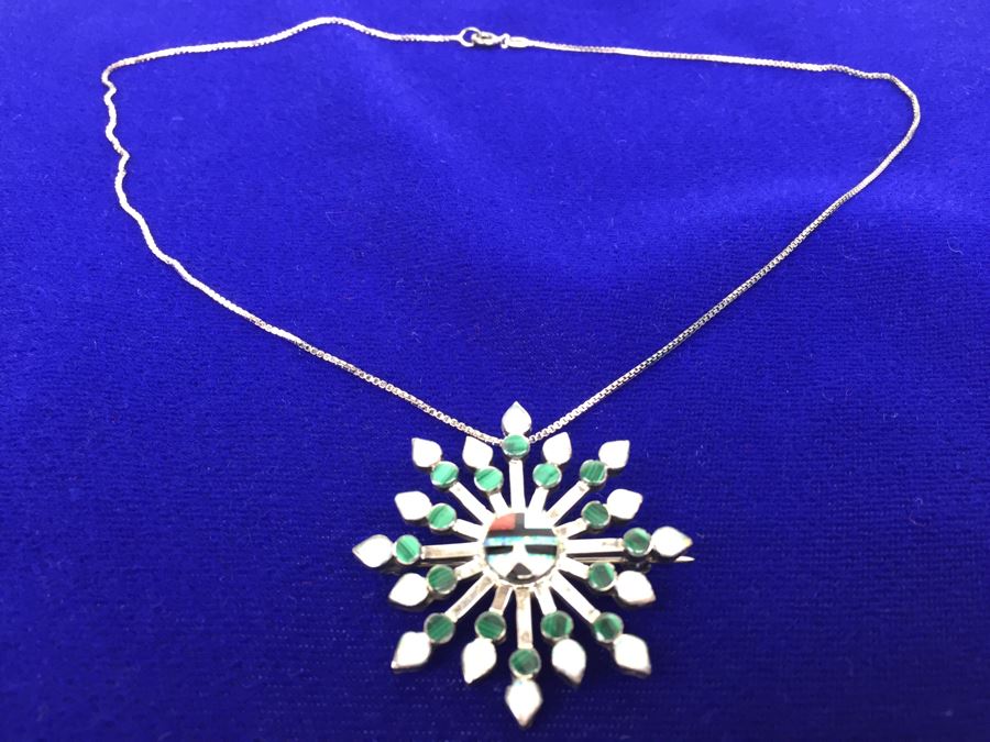 Zuni V Halusewa Sterling Silver Pendant Brooch With Sterling Silver Necklace NEW [Photo 12]