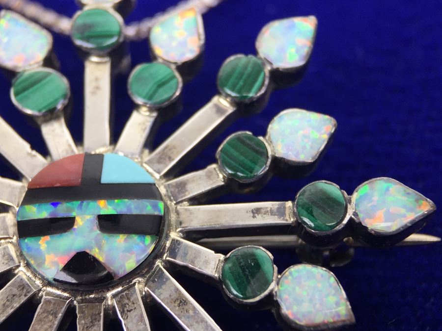 Zuni V Halusewa Sterling Silver Pendant Brooch With Sterling Silver Necklace NEW [Photo 16]