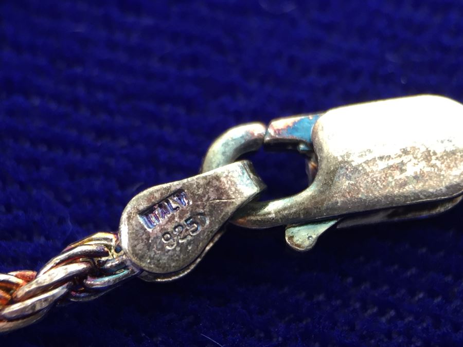 Large Sterling Silver Malachite Pendant Navajo Signed CT Sterling With Sterling Silver 925 Italy Rope Chain Necklace [Photo 13]