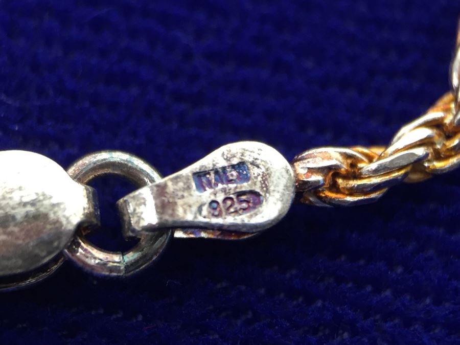 Large Sterling Silver Malachite Pendant Navajo Signed CT Sterling With Sterling Silver 925 Italy Rope Chain Necklace [Photo 12]