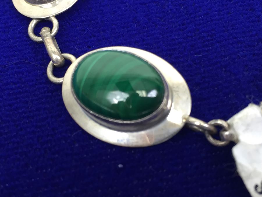 Native American Sterling Silver Navajo Malachite Bracelet A. Wilson New With Tags [Photo 6]