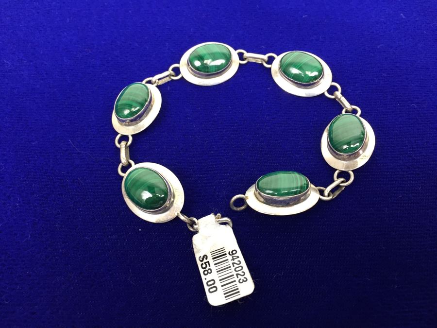 Native American Sterling Silver Navajo Malachite Bracelet A. Wilson New With Tags [Photo 1]