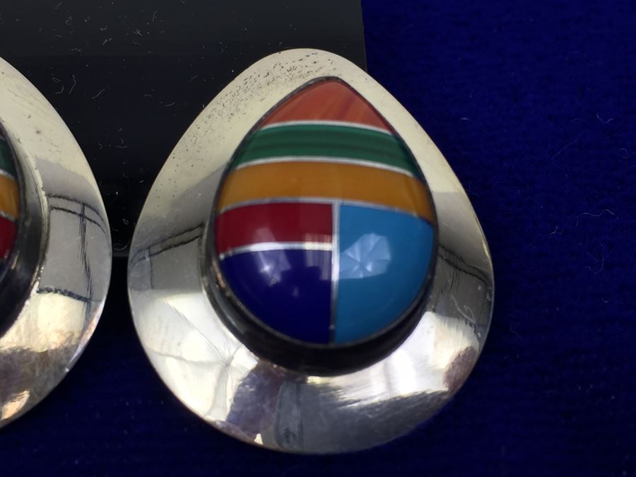 Vintage Sterling Silver Native American Teardrop Pierced Earrings [Photo 5]