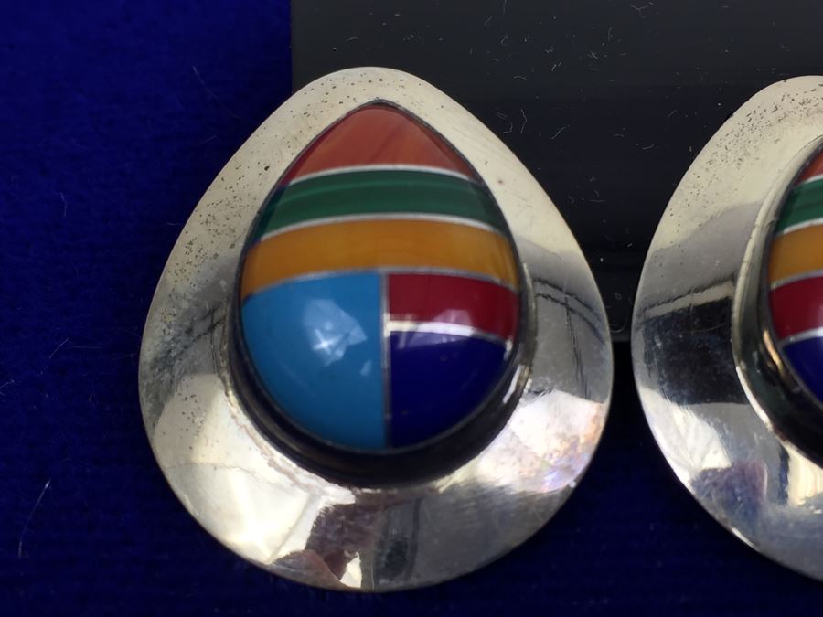 Vintage Sterling Silver Native American Teardrop Pierced Earrings [Photo 2]