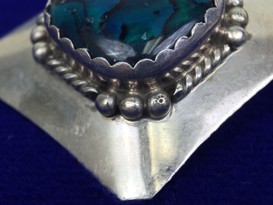 Vintage Sterling Silver Navajo Abalone Pierced Earrings Signed Sterling S. Skeets  [Photo 8]