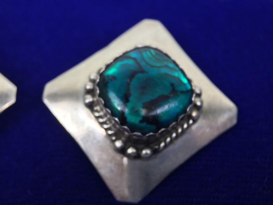 Vintage Sterling Silver Navajo Abalone Pierced Earrings Signed Sterling S. Skeets  [Photo 4]