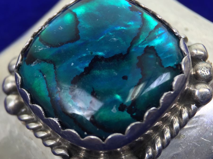 Vintage Sterling Silver Navajo Abalone Pierced Earrings Signed Sterling S. Skeets  [Photo 7]