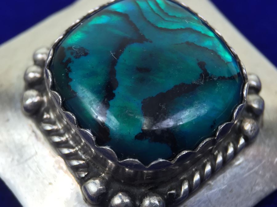 Vintage Sterling Silver Navajo Abalone Pierced Earrings Signed Sterling S. Skeets  [Photo 2]