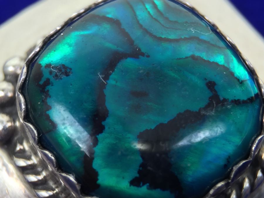 Vintage Sterling Silver Navajo Abalone Pierced Earrings Signed Sterling S. Skeets  [Photo 6]