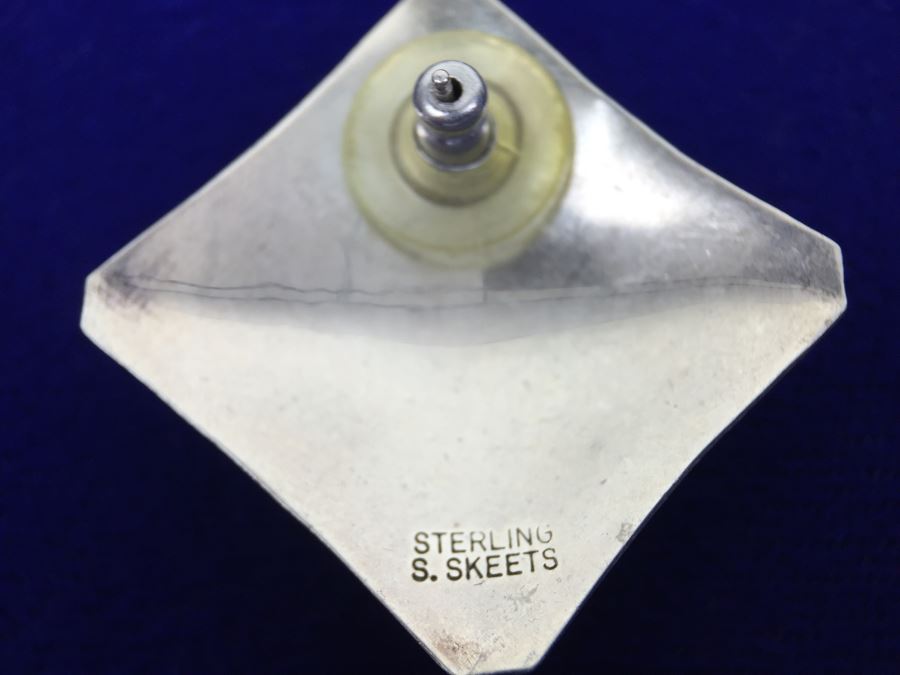 Vintage Sterling Silver Navajo Abalone Pierced Earrings Signed Sterling S. Skeets  [Photo 10]