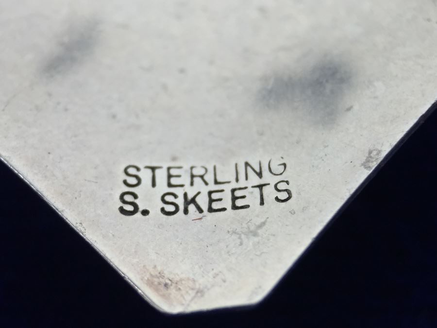 Vintage Sterling Silver Navajo Abalone Pierced Earrings Signed Sterling S. Skeets  [Photo 3]