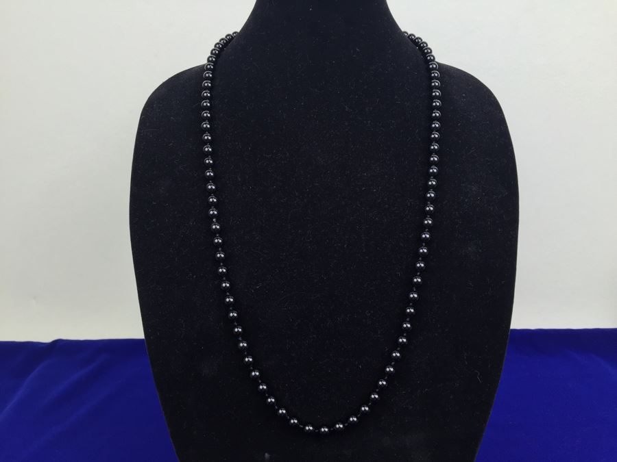 Black Onyx Beaded Necklace With Sterling Silver Clasp [Photo 1]