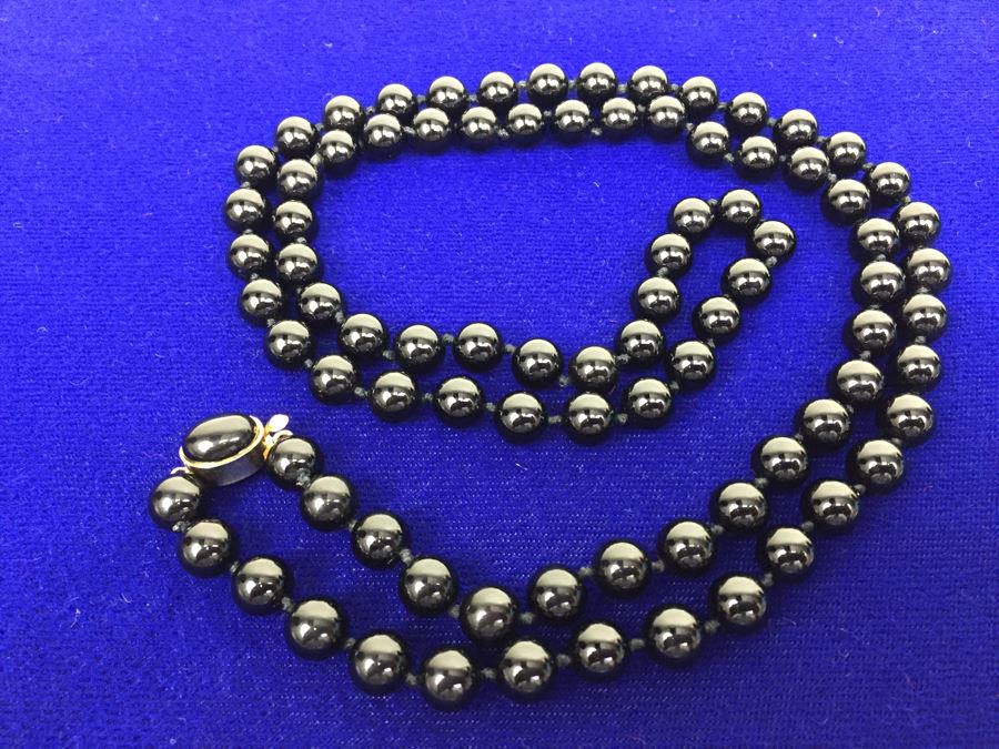 Black Onyx Beaded Necklace With Sterling Silver Clasp [Photo 2]