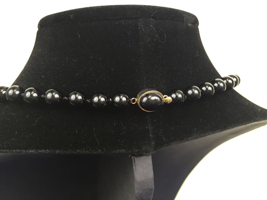 Black Onyx Beaded Necklace With Sterling Silver Clasp [Photo 4]