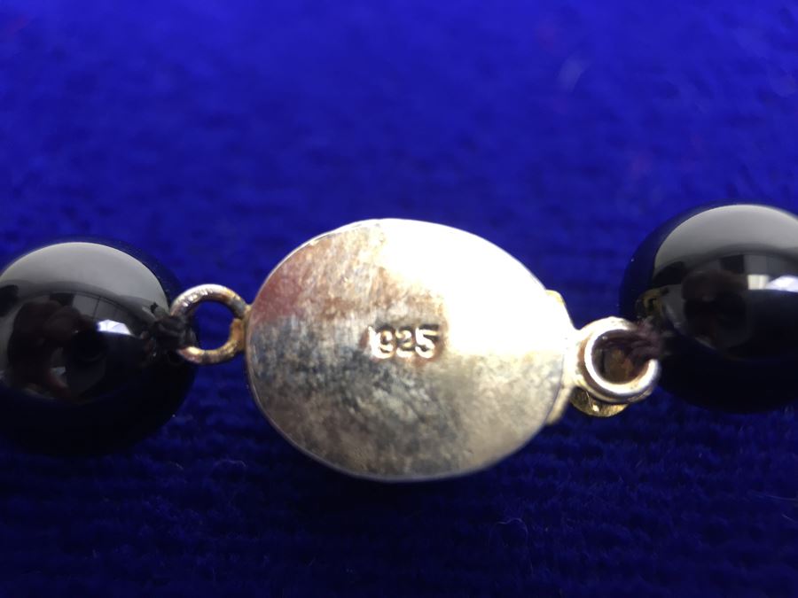 Black Onyx Beaded Necklace With Sterling Silver Clasp [Photo 3]