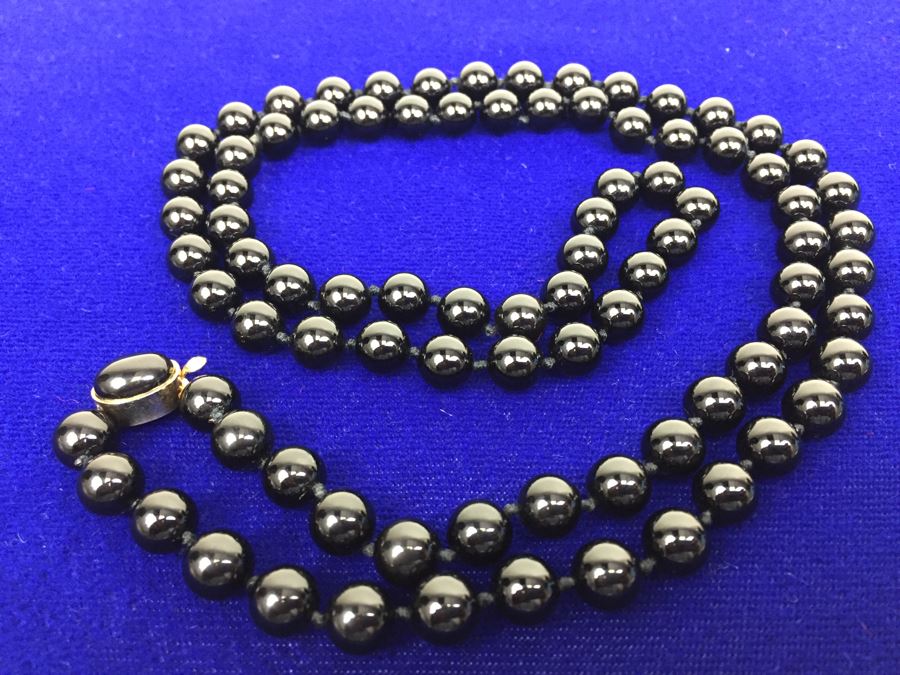 Black Onyx Beaded Necklace With Sterling Silver Clasp [Photo 7]