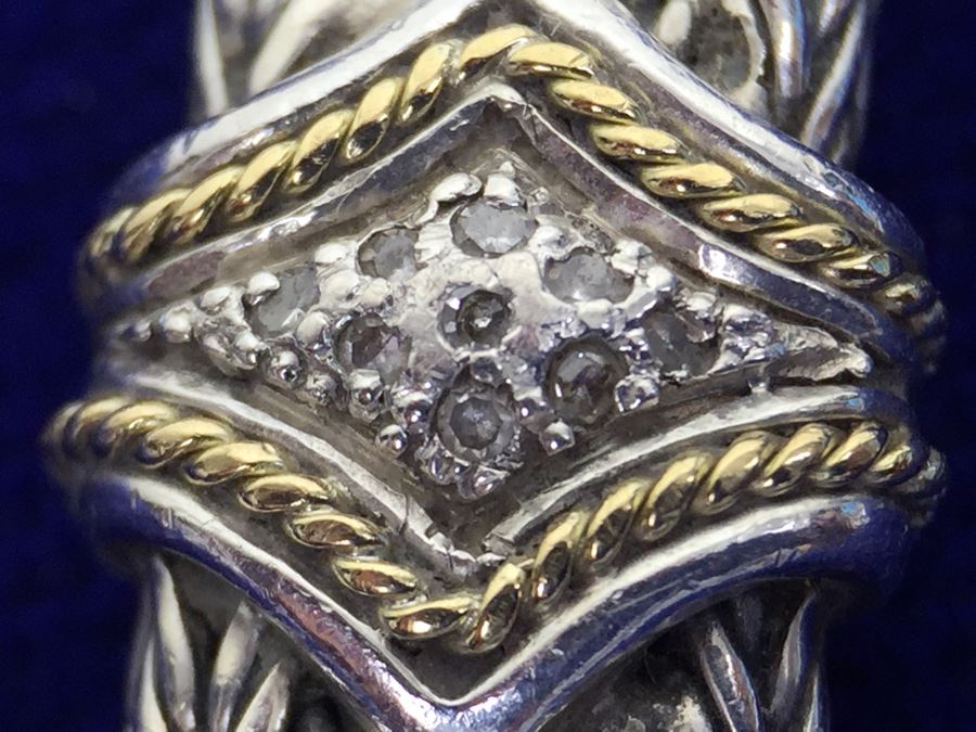 Stunning Sterling Silver And 18K Gold Diamond Bracelet Signed EFFY BH 40g [Photo 23]