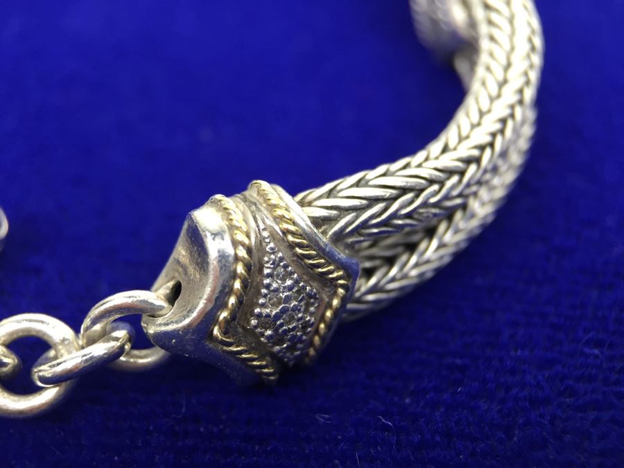 Stunning Sterling Silver And 18K Gold Diamond Bracelet Signed EFFY BH 40g [Photo 2]